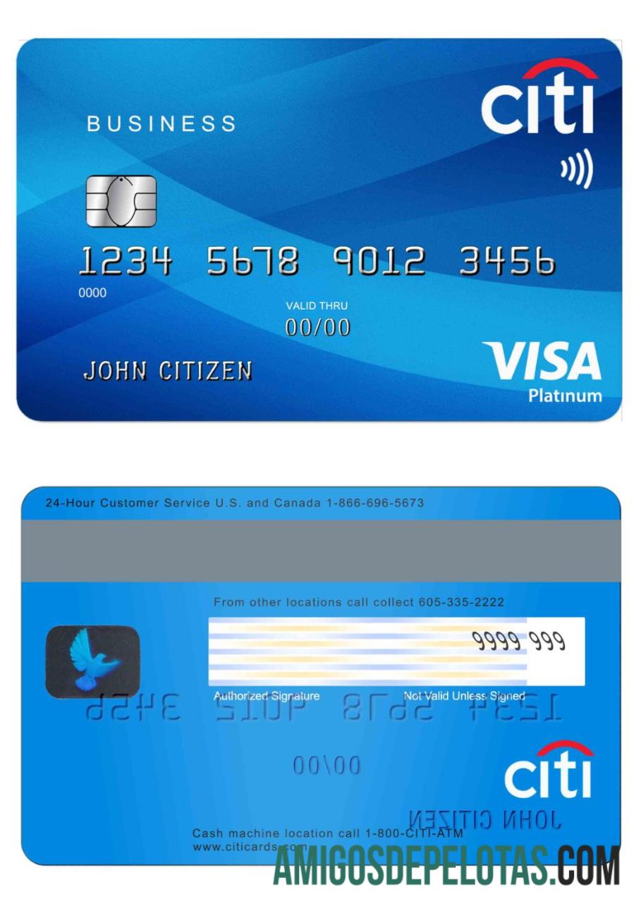 Cartão Citibank Visa Platinum dos EUA exemplo real